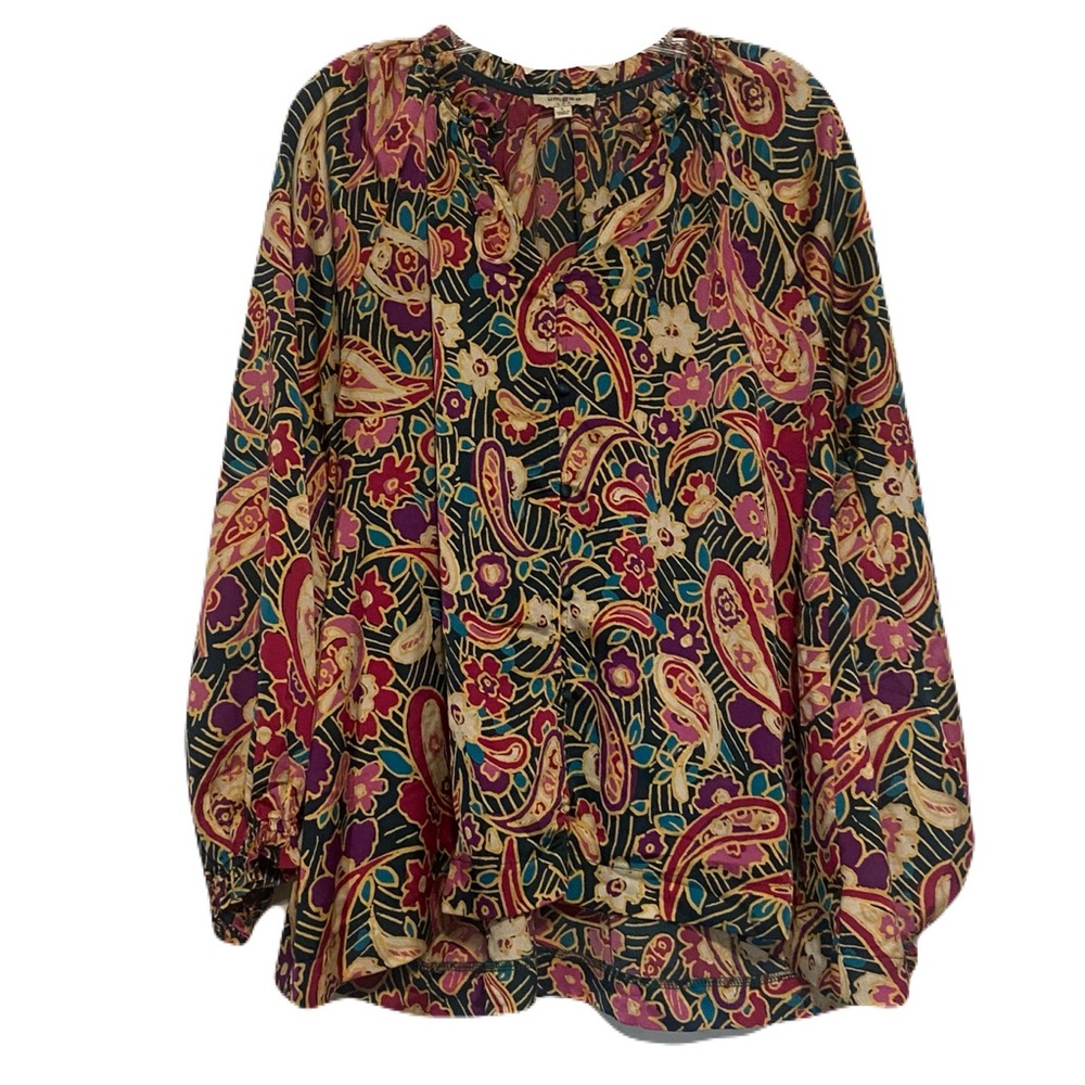 Umgee Paisley Floral Women’s Flattering Flowy Blouse Size Large Silky Feminine